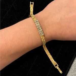 SOLD 14kge gold nugget and rhinestone bracelet, BC Lind, 7.5”